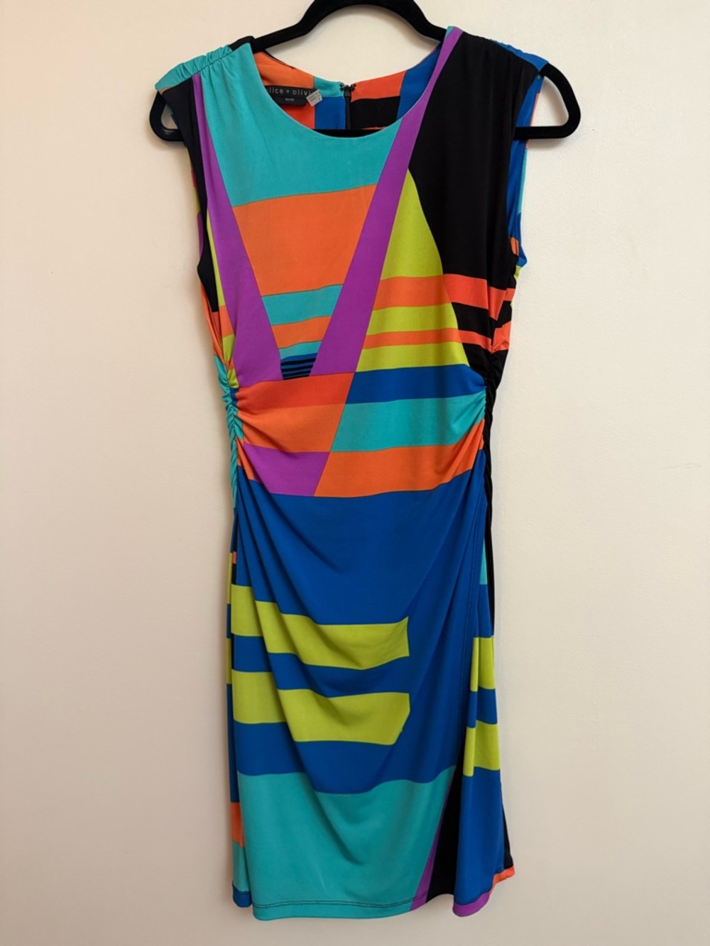 Alice + Olivia Vibrant Multi-Stripe Geometric Mini Dress